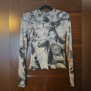 Anime girl semi sheer long sleeve tee